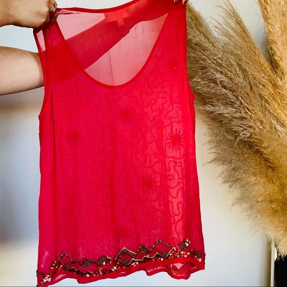 ANTHROPOLOGIE Moulinette Soeurs Pink Red Sequin Sheer Tank Top Blouse Shirt 4 - Picture 6 of 9